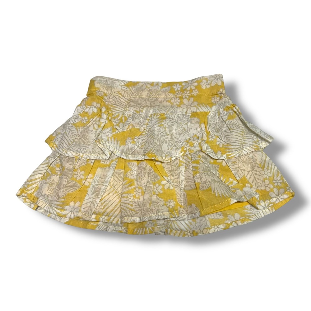 Janie & Jack Baby Girls Yellow Tropical Floral Tiered Ruffle Skirt 6-12 Mo NEW